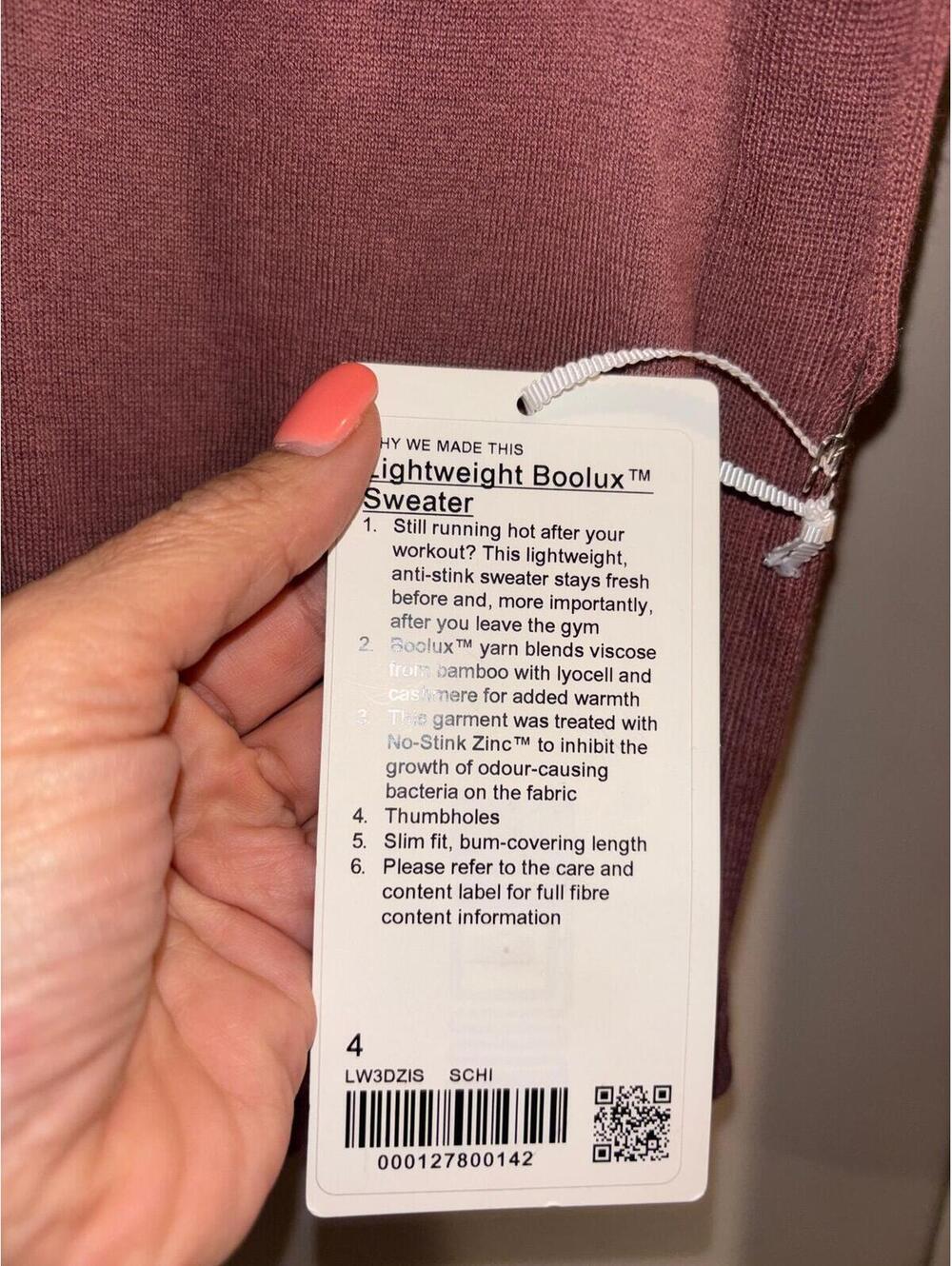 Lululemon Boolux Lightweight Sweater Mauve Thumbhole Top Size 4 NWT - Picture 6 of 10